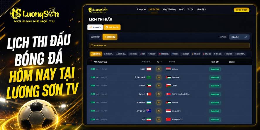 Lịch thi đấu bóng đá tại Lương Sơn TV